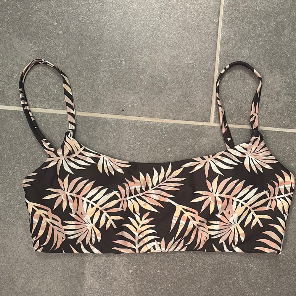 Andie Tropical Leaf Bikini Top - Black and Tan